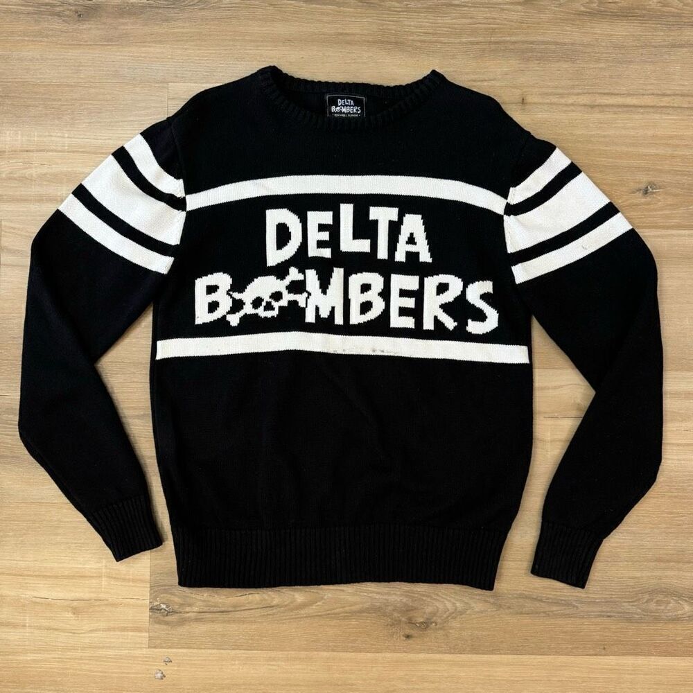 Delta Bombers Band Unisex Size S Black Varsity Sweater Black White Skull Logo